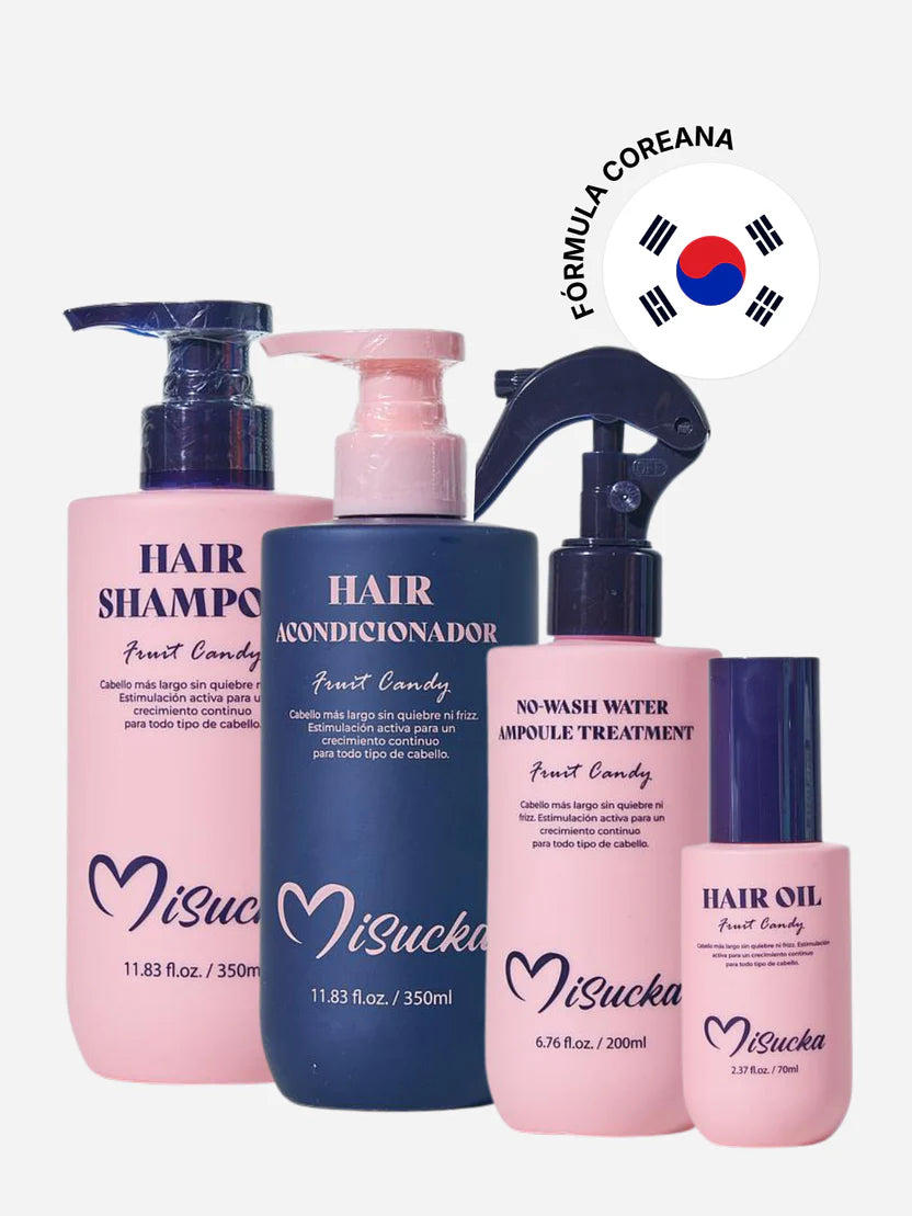 Set Shampoo + Acondicionador + Mascarilla En Spray + Aceite Capilar Fruit Candy - Misucka
