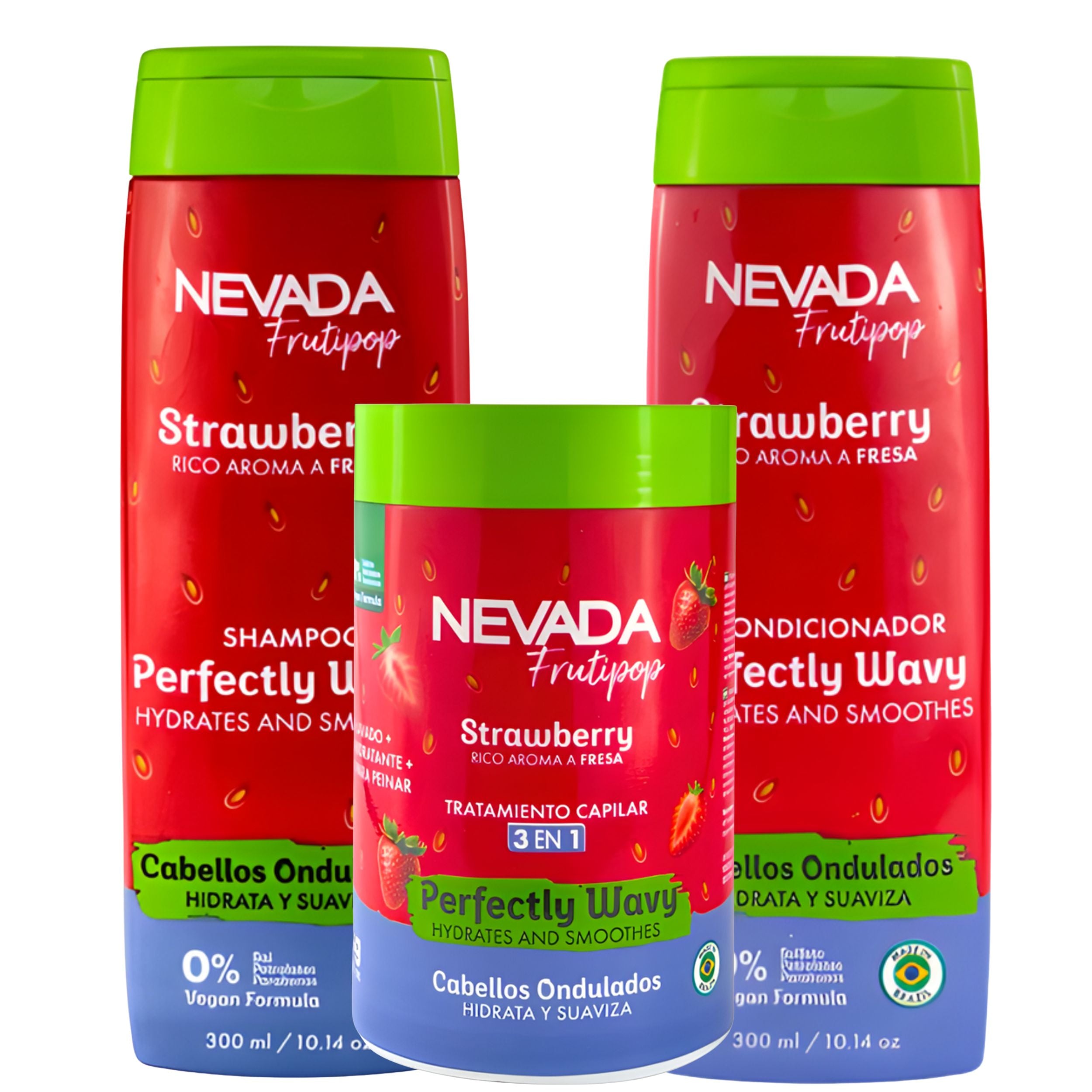 Trio Capilar Shampoo + Acondicionador + Mascarilla Cabello Ondulado Frutilla Frutipop - Nevada